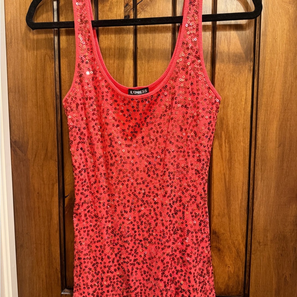 Express Women's Pink Sequin Tank Top